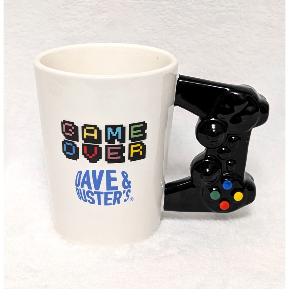 Dave Busters GAME OVER Coffee Mug Cup Gamepad Controller Handle Ceramic Gaming
